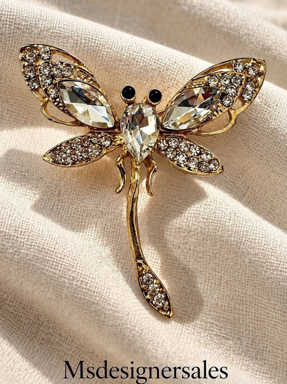 Crystal Dragonfly Brooch in Gold 230